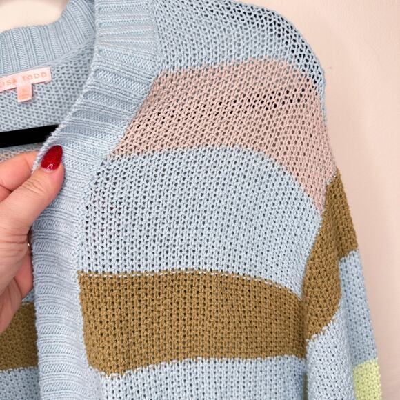 Lisa Todd Sand Sweeper Aqua Combo Striped Knit Long Open Cardigan Duster Sweater - Picture 4 of 11